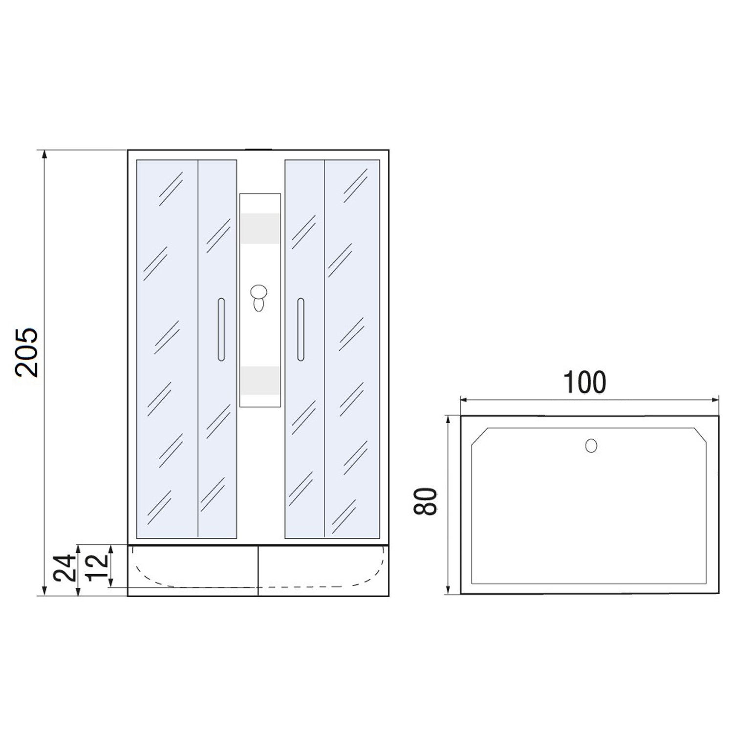 Душевая кабина River Quadro Б/К 100/80/24 МТ 100x80, стекло матовое, профиль хром матовый, без крыши