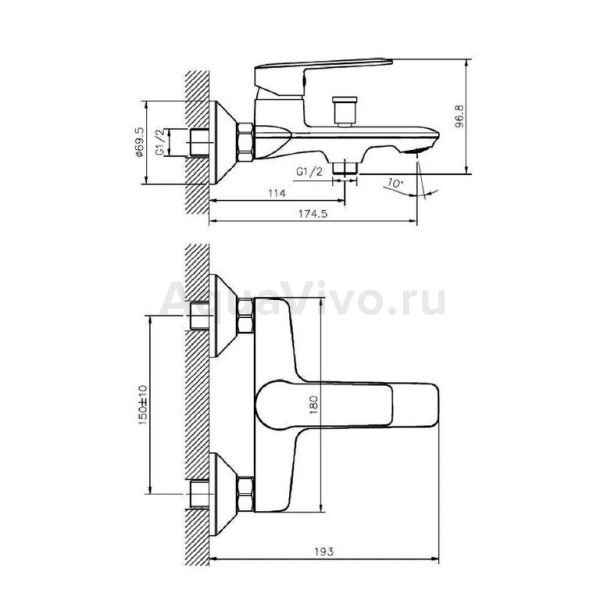 Смеситель Agger Clean A2410000 для ванны с душем, цвет хром - фото 1