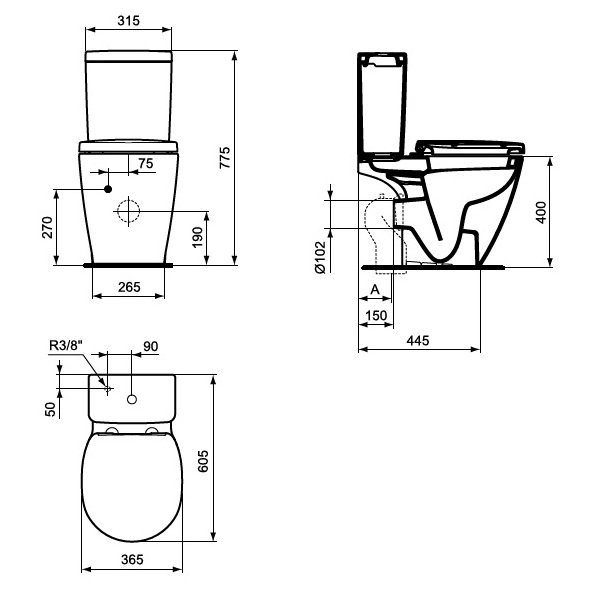 Унитаз Ideal Standard Connect Space E119501 с бачком E797001, напольный, цвет евро белый - фото 1