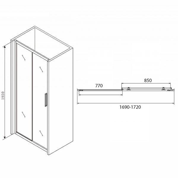 Душевая дверь Abber Schwarzer Diamant AG30170BH 170x195, стекло прозрачное, профиль черный