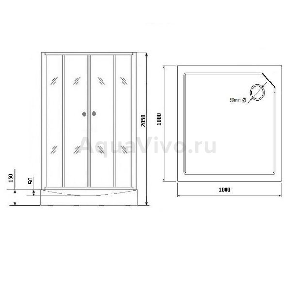 Душевая кабина Grossman Classic GR-270Q L 100x100, левая, стекло прозрачное с черными полосами, профиль черный