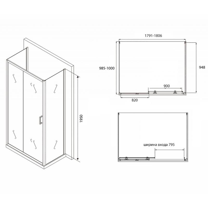 Душевой уголок Abber Schwarzer Diamant AG30180B-S100B 180x100, стекло прозрачное, профиль черный - фото 1