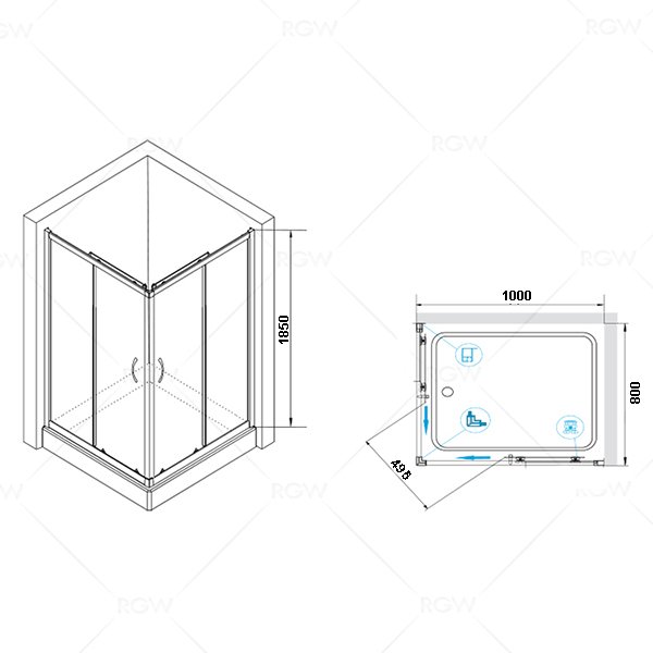 Душевой уголок RGW Passage PA-146 100x80, стекло прозрачное, профиль хром - фото 1