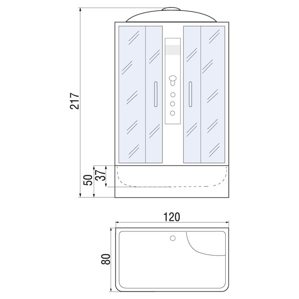 Душевая кабина River Sena 120/80/50 МТ 120x80, стекло матовое, профиль хром матовый, с крышей, с гидромассажем