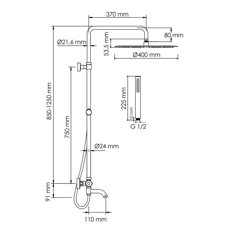 Душевая стойка WasserKRAFT A188.117.137.087.CH Thermo, с верхним душем, термостатическим смесителем, цвет хром