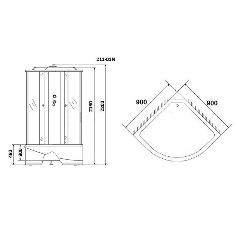 Душевая кабина Niagara Ultra NG-211-01N 90х90, стекло тонированное, профиль черный, с крышей, с гидромассажем, с пультом управления - фото 1