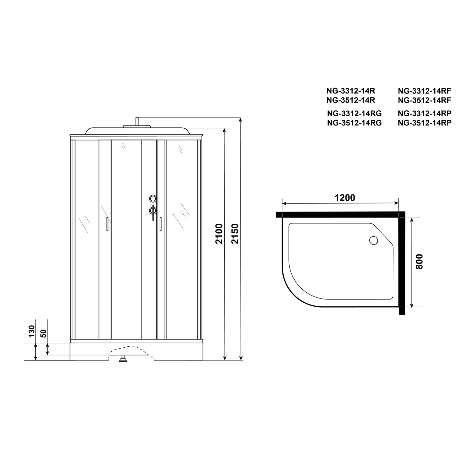 Душевая кабина Niagara Classic NG-3312-14RP 120х80, правая, стекло матовое, профиль серебро, с крышей