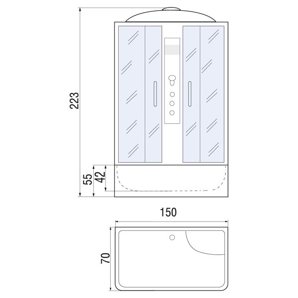 Душевая кабина River Sena 150/70/55 TH 150x70, стекло тонированное, профиль хром матовый, с крышей, с гидромассажем