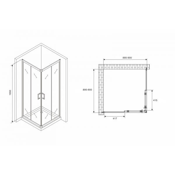 Душевой уголок Abber Schwarzer Diamant AG02090B5 90x90, стекло прозрачное, профиль черный