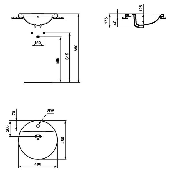 Раковина Ideal Standard Connect E504201 встраиваемая, 48x48 см, цвет евро белый - фото 1