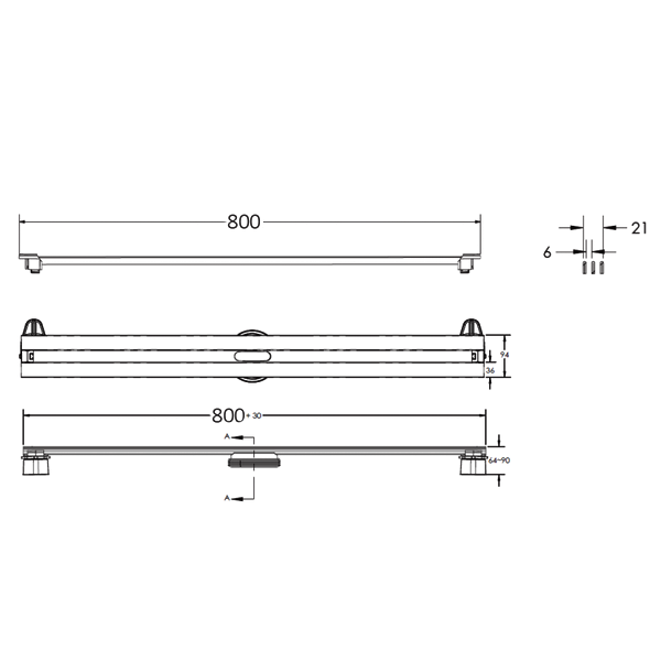 Душевой лоток Berges Super Slim 091154 с решеткой 80x9 см, боковой выпуск, с возможностью изменения длины, цвет хром глянец