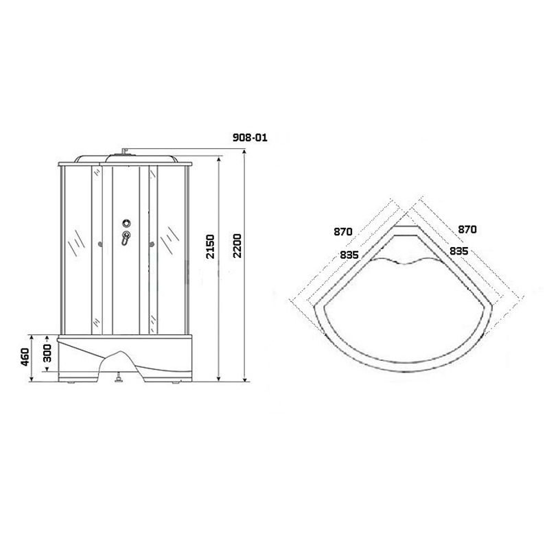 Душевая кабина Niagara Ultra NG-908-01 90х90, стекло тонированное, профиль хром, с крышей, с гидромассажем, с пультом управления