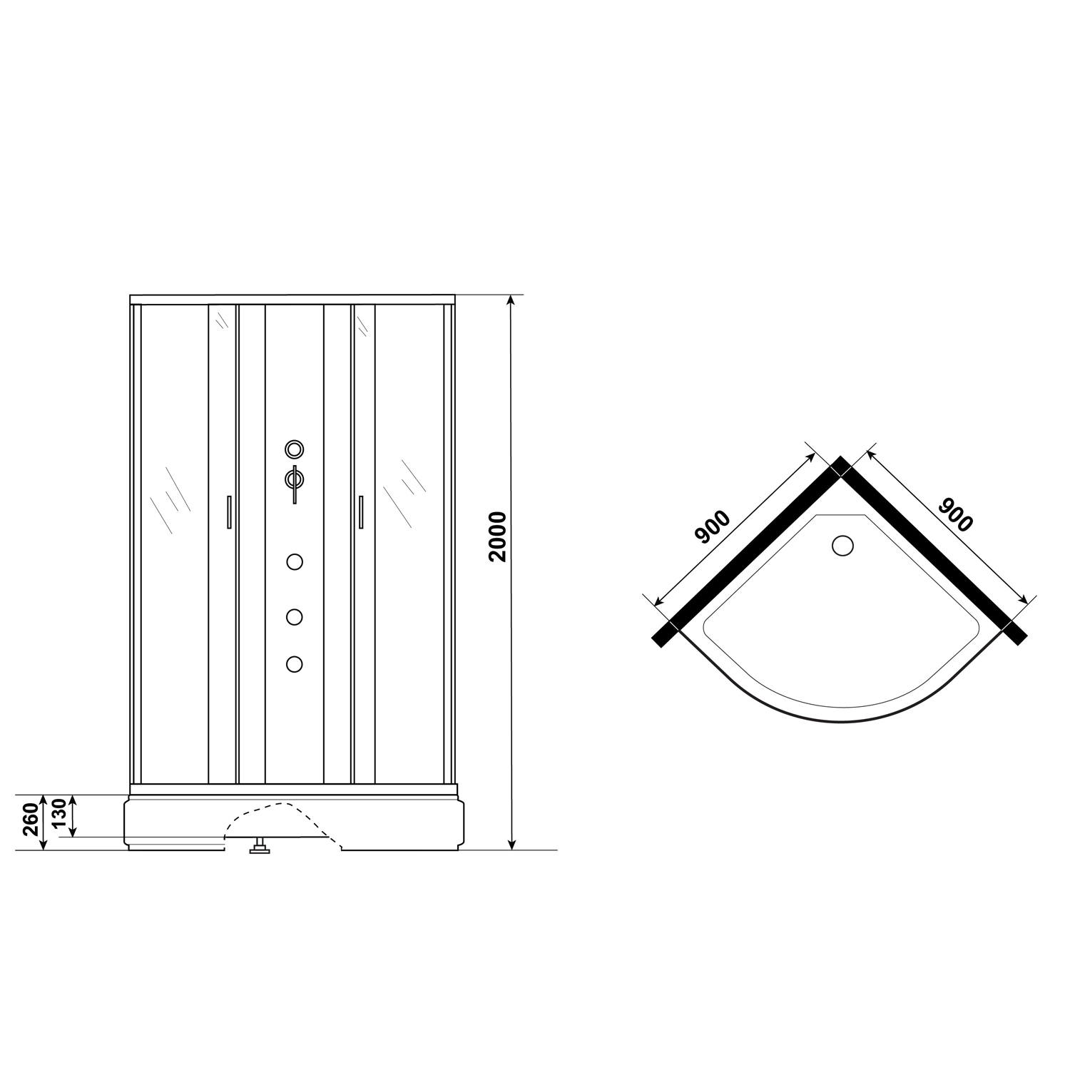 Душевая кабина Niagara Classic NG-3501-14BKG 90x90, стекло тонированное, профиль серебро, без крыши, с гидромассажем