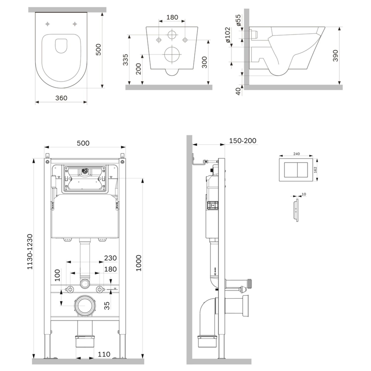 Комплект AM.PM IS90201.741701 унитаза Sense FlashClean с сиденьем микролифт и инсталляции PrimeFit с кнопкой S белой глянцевой - фото 1