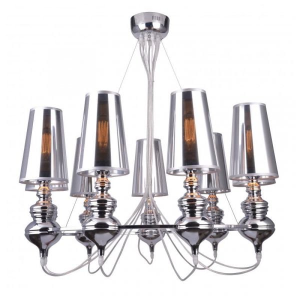 Подвесная люстра Arte Lamp Anna Maria A4280LM-9CC, арматура хром, плафоны пластик серый, 85х85 см