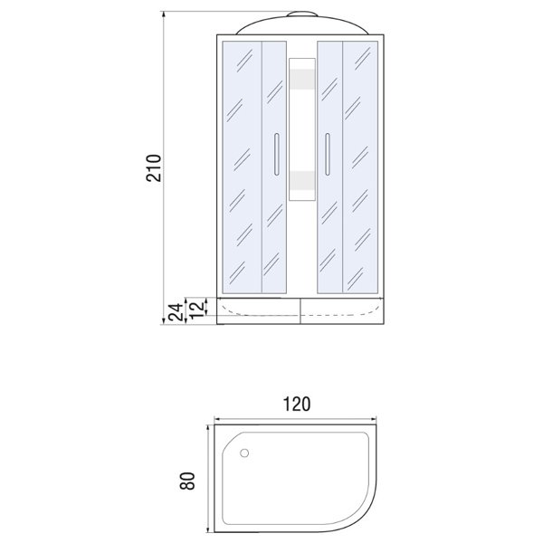Душевая кабина River Nara 120/80/24 МТ R 120x80, правая, стекло матовое, профиль хром матовый, с крышей