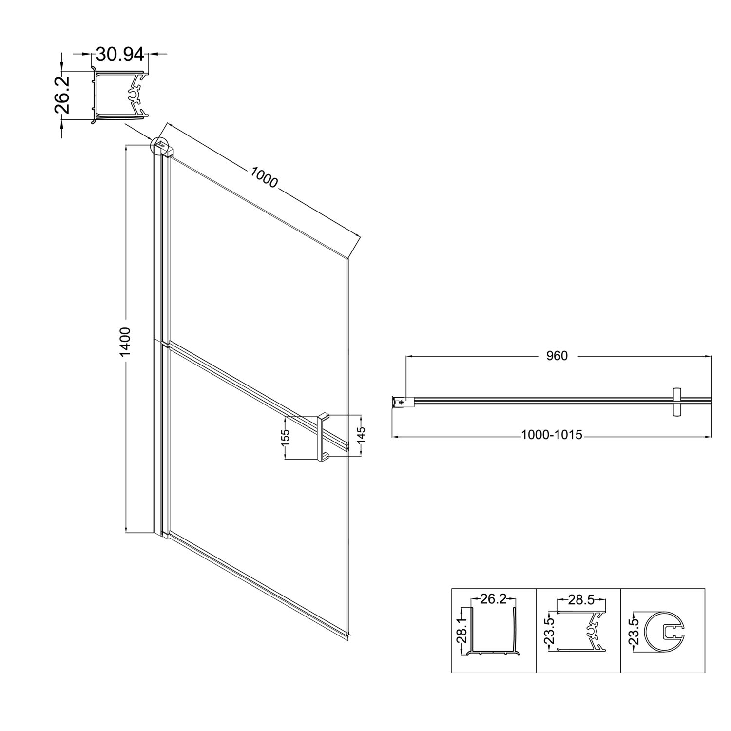 Шторка на ванну Niagara Nova NG-08-10 Black 100x140, стекло прозрачное с рисунком клетка, профиль черный матовый - фото 1