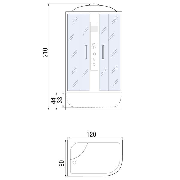 Душевая кабина River Dunay 120/90/44 ТН L 120x90, левая, стекло тонированное, профиль хром матовый, с крышей, с гидромассажем