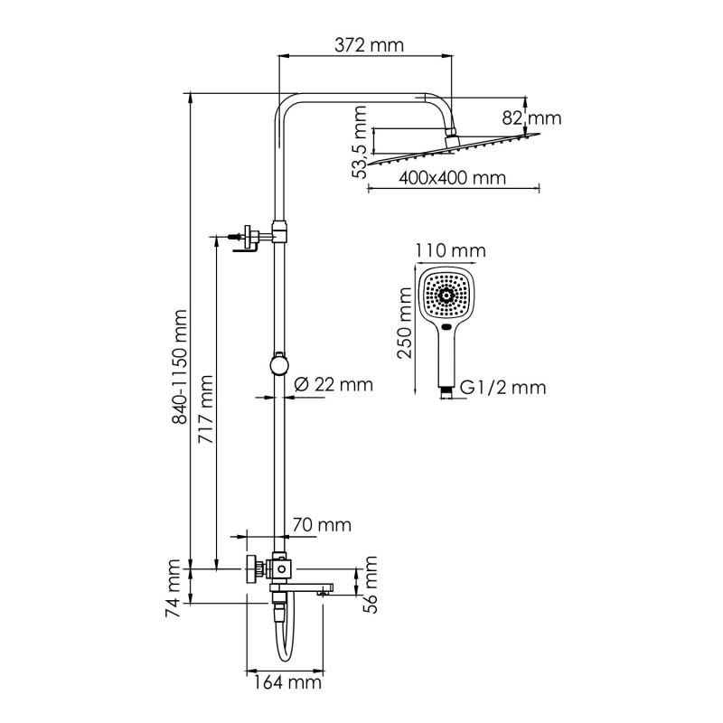 Душевая стойка WasserKRAFT A199.119.065.087.CH Thermo, с верхним душем, термостатическим смесителем, цвет хром - фото 1