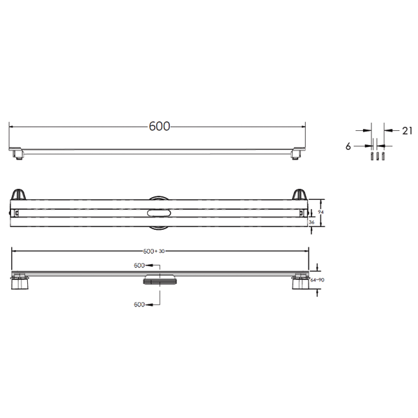 Душевой лоток Berges Super Slim 090052 с решеткой 60x9 см, прямой выпуск, с возможностью изменения длины, цвет матовый хром