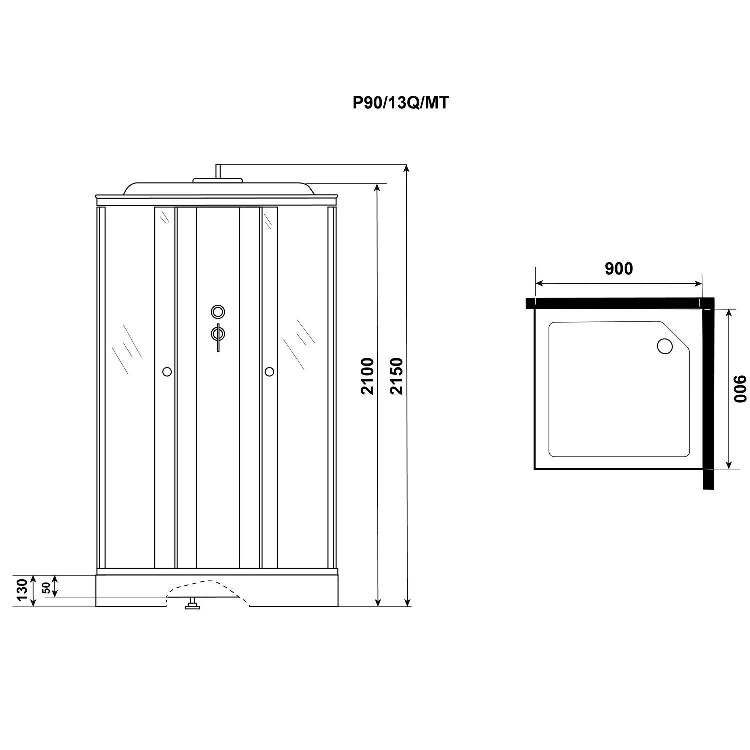 Душевая кабина Niagara Promo P90/13Q/MT 90х90, стекло матовое, профиль белый, с крышей
