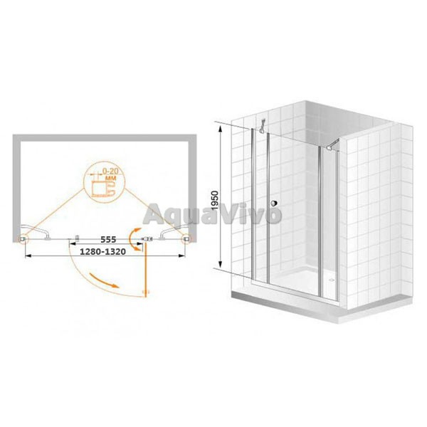 Душевая дверь Cezares ELENA-W-B-13-40+60/30-C-Cr 130, стекло прозрачное, профиль хром