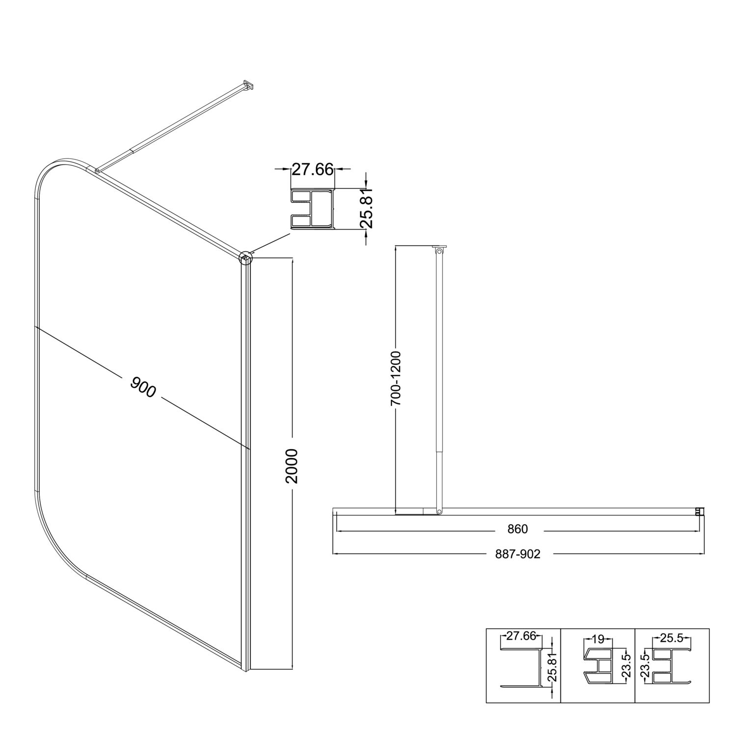 Душевая перегородка Niagara Nova NG-689-90T Black 90x200, стекло тонированное, профиль черный матовый - фото 1