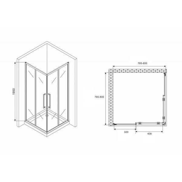 Душевой уголок Abber Schwarzer Diamant AG02080H 80x80, стекло прозрачное, профиль хром