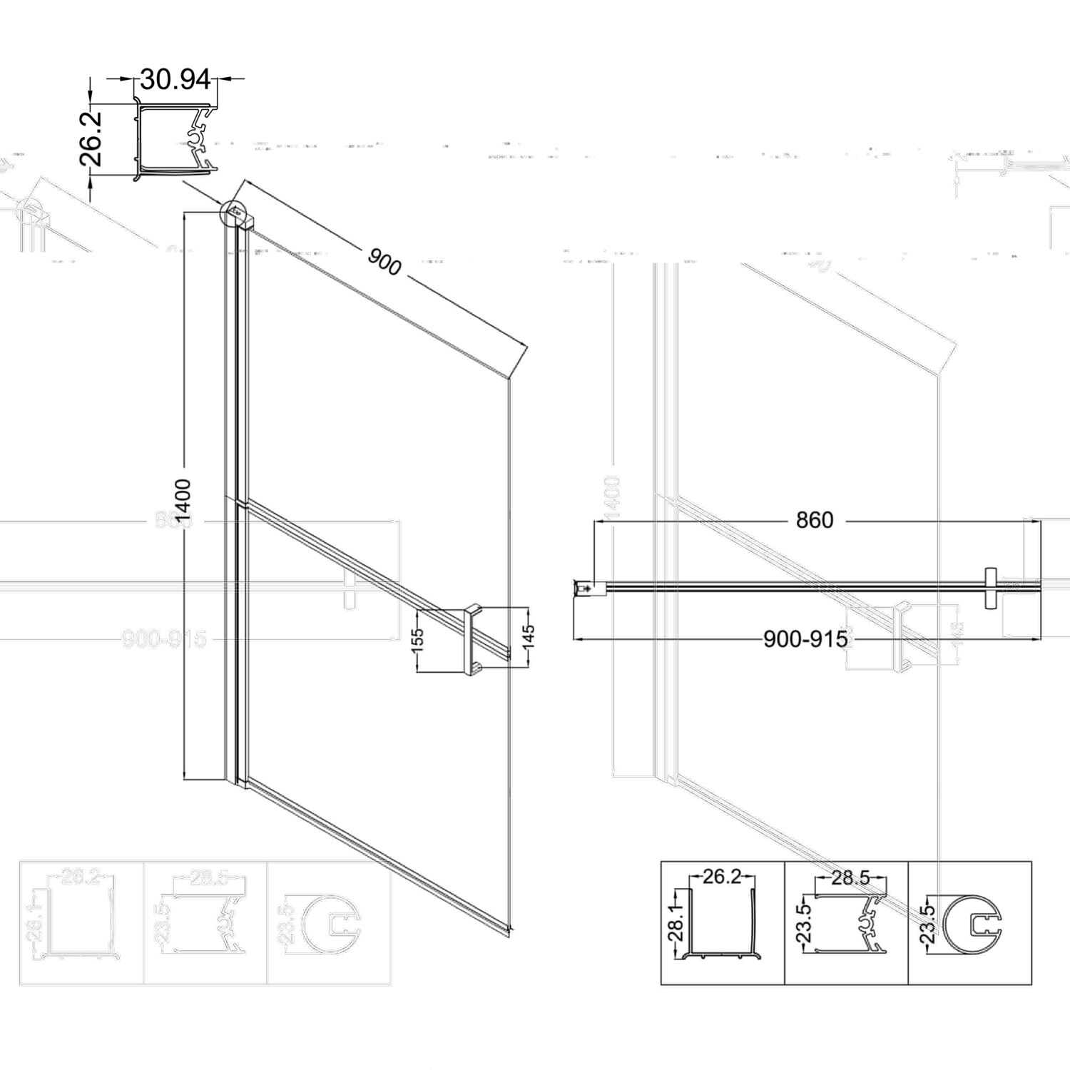 Шторка на ванну Niagara Nova NG-08-90 Black 90x140, стекло прозрачное с рисунком клетка, профиль черный матовый - фото 1