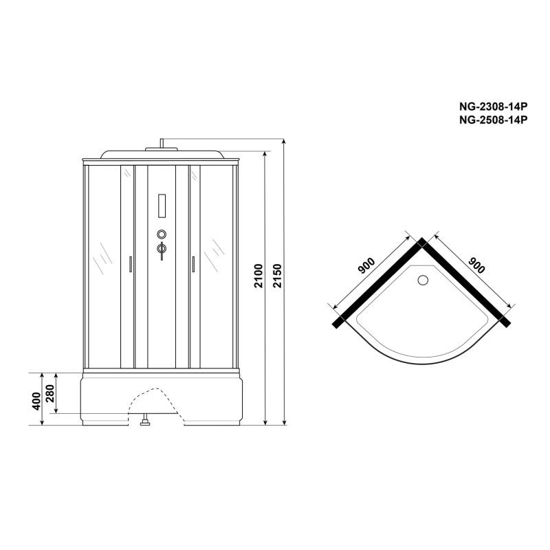 Душевая кабина Niagara Classic NG-2508-14P 90x90, стекло тонированное, профиль серебро, с крышей, с пультом управления