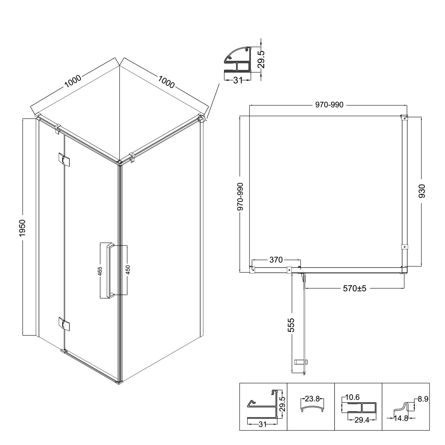 Душевой уголок Niagara Nova NG-2832-34 Black 100x100, стекло тонированное, профиль черный матовый - фото 1