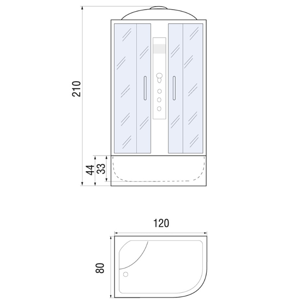 Душевая кабина River Dunay 120/80/44 МТ R 120x80, правая, стекло матовое, профиль хром матовый, с крышей, с гидромассажем