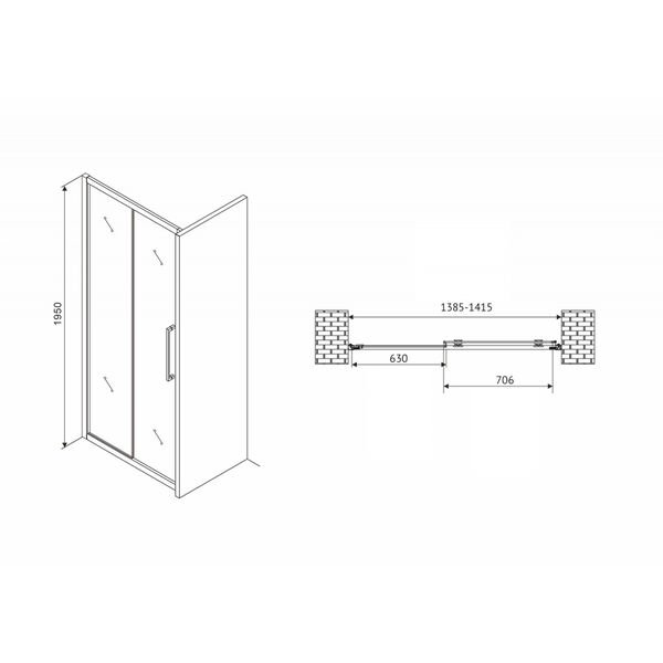 Душевая дверь Abber Schwarzer Diamant AG30140H 140x195, стекло прозрачное, профиль хром