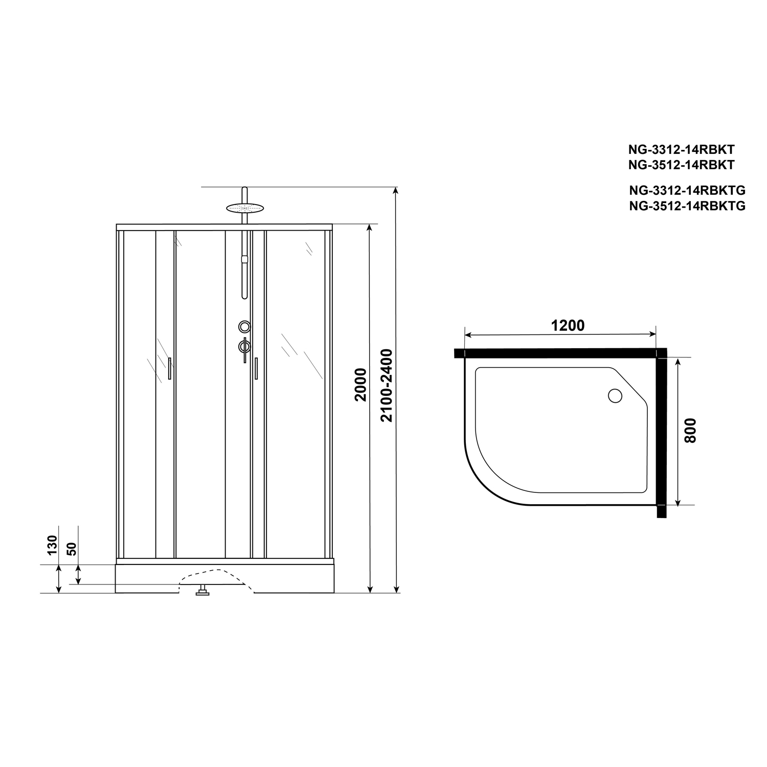 Душевая кабина Niagara Classic NG-3312-14RBKT 120x80, правая, стекло матовое, профиль серебро, без крыши