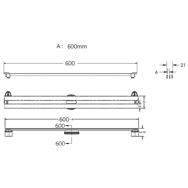 Душевой лоток Berges Super Slim 095052 с решеткой 60x9 см, прямой выпуск, с возможностью изменения длины, цвет матовый черный