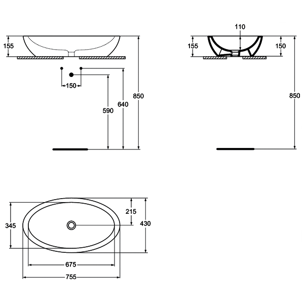 Раковина Ideal Standard Strada K078501 накладная, 76x43 см, цвет евро белый