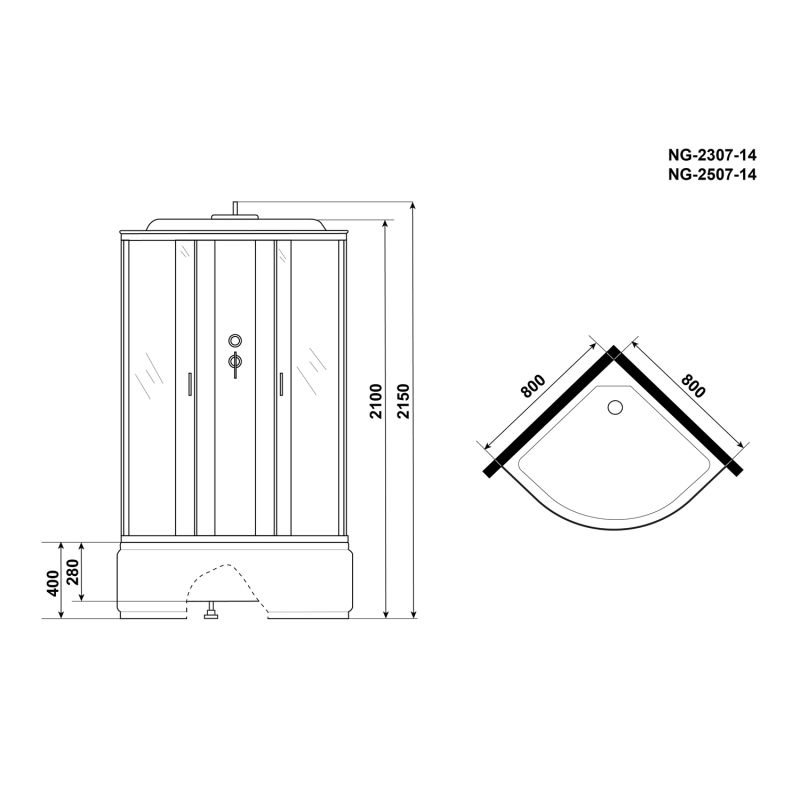 Душевая кабина Niagara Classic NG-2507-14 80x80, стекло тонированное, профиль серебро, с крышей