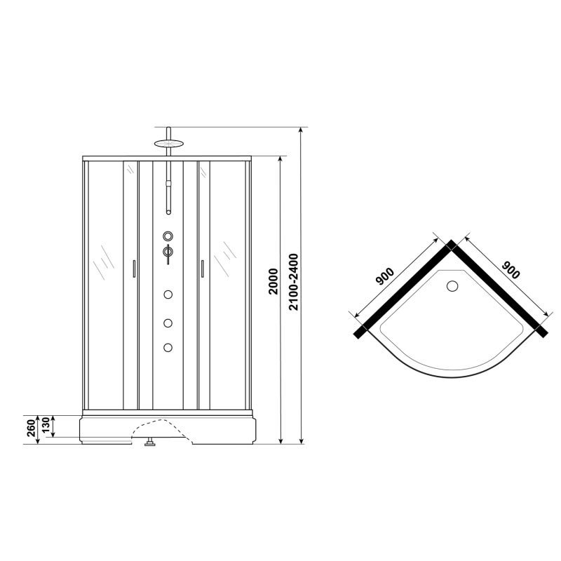 Душевая кабина Niagara Classic NG-3301-14BKTG 90x90, стекло матовое, профиль серебро, без крыши, с гидромассажем