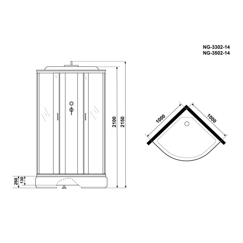 Душевая кабина Niagara Classic NG-3502-14 100х100, стекло тонированное, профиль серебро, с крышей