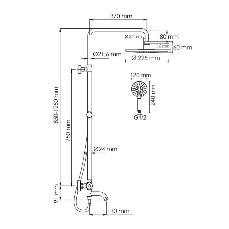 Душевая стойка WasserKRAFT A188.067.058.WM Thermo, с верхним душем, термостатическим смесителем, цвет белый - фото 1