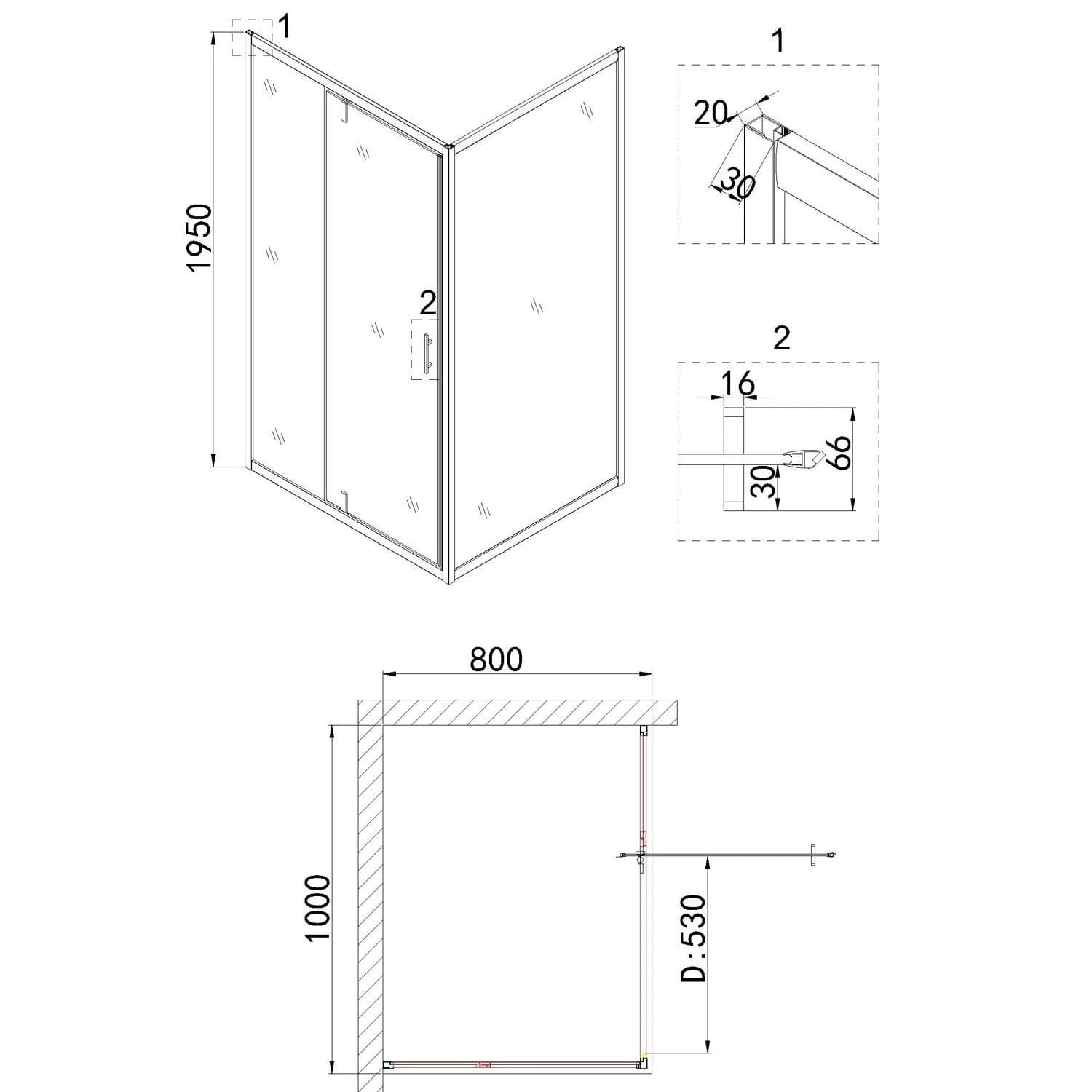 Душевой уголок Niagara Nova NG-43-10AG-A80G 100x80, стекло прозрачное, профиль холодное золото - фото 1