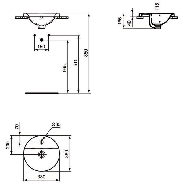 Раковина Ideal Standard Connect E504101 встраиваемая, 38x38 см, цвет евро белый - фото 1