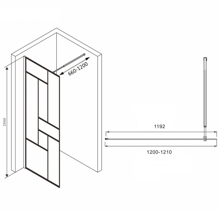 Душевая перегородка Abber Immer Offen AG63120B 120x200, стекло прозрачное, профиль черный - фото 1