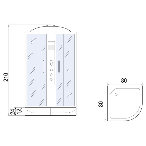 Душевая кабина River Dunay 80/24 ТН 80x80, стекло тонированное, профиль хром матовый, с крышей, с гидромассажем