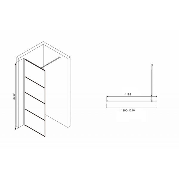 Душевая перегородка Abber Immer Offen AG65120B 120x200, стекло прозрачное, профиль черный - фото 1