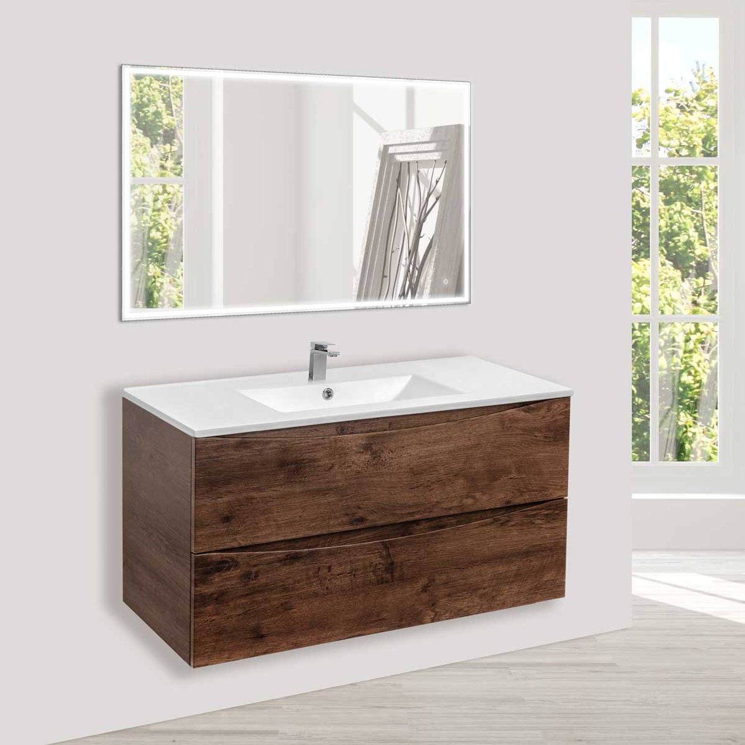 Мебель для ванной Vincea Mia 100, под фарфоровую раковину, цвет темное дерево