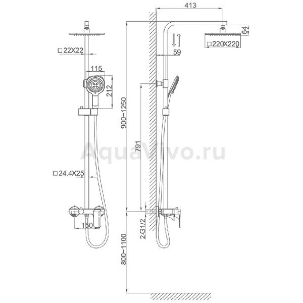 Душевая стойка D&K Berlin Technische DA1433715A02 со смесителем, цвет черный / хром