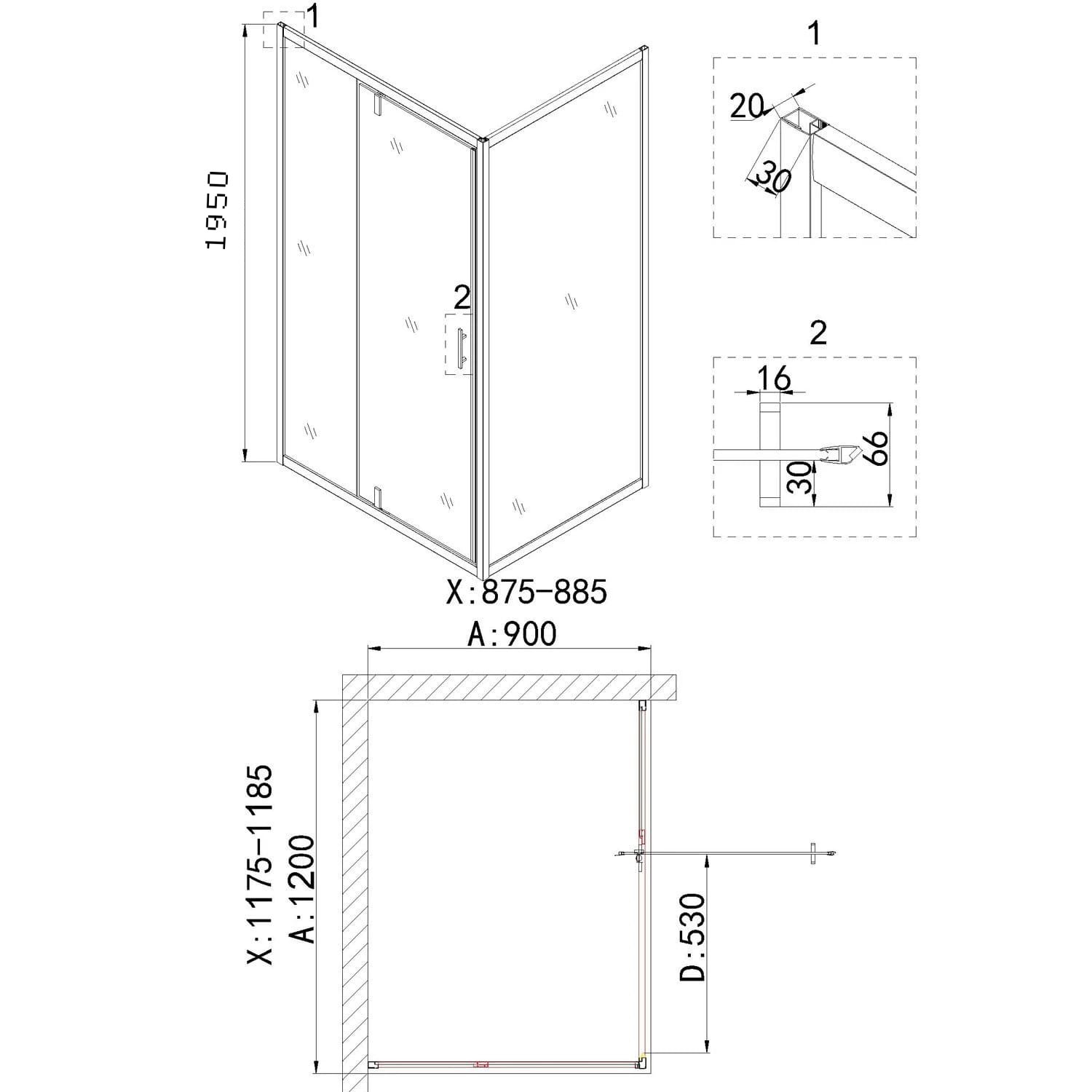 Душевой уголок Niagara Nova NG-43-12AG-A90G 120x90, стекло прозрачное, профиль холодное золото - фото 1