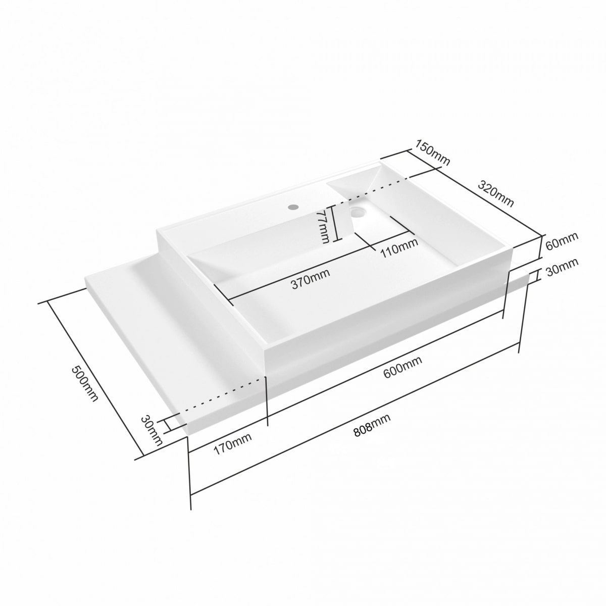 Раковина Санта Юпитер 80x50 для установки над стиральной машиной, правая, цвет белый