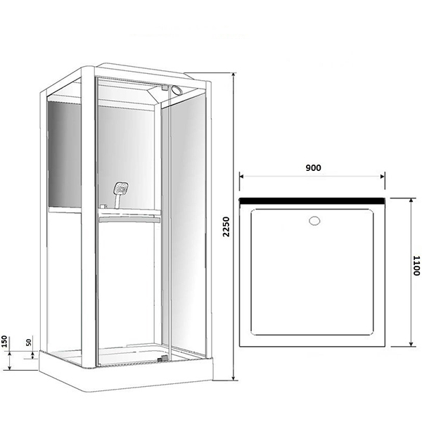 Душевая кабина Grossman GR-223 110x90, стекло прозрачное, профиль черный, с гидромассажем